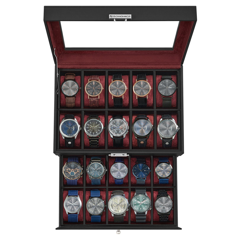 Medium Density Fibreboard Watch Box +, Black/Wine Red