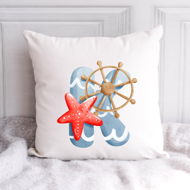 Nautical Sea Life_613 - Coussin décoratif avec coussin décoratif, H 16 po x l 16 po