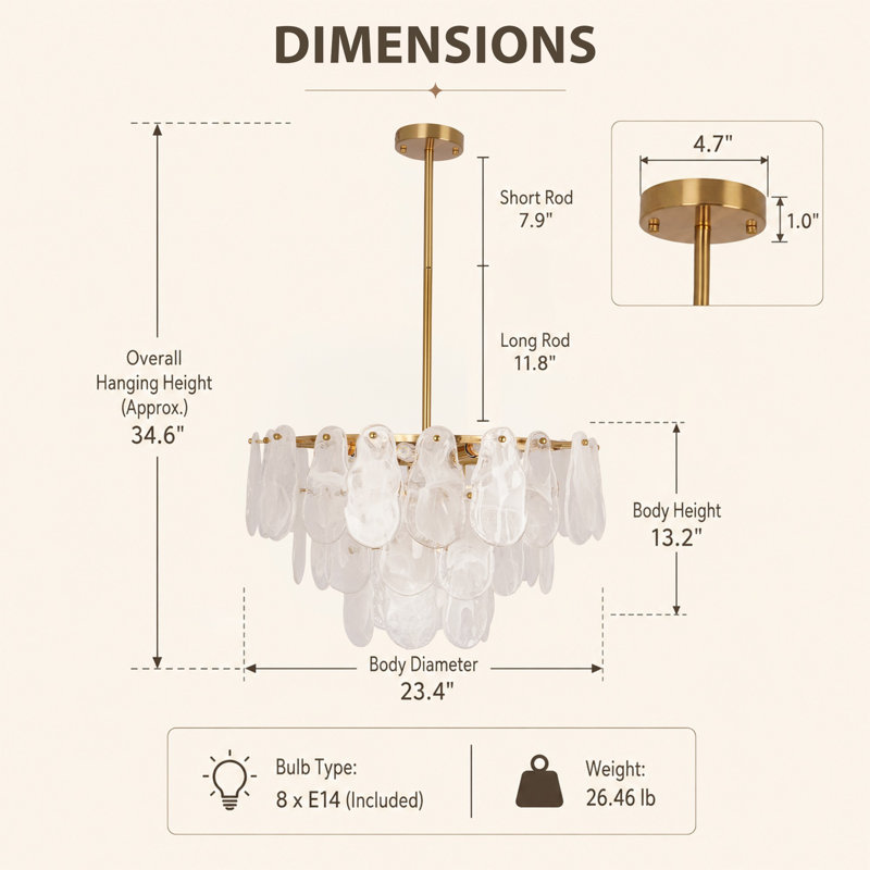8-Light 23.2"Cloud Textured Glass Luxury Chandelier