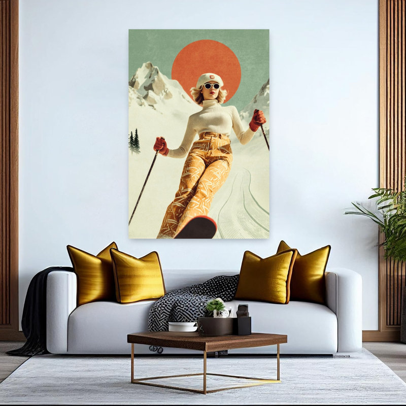 «Skiing Adventure Classic Elegant Retro Landscape Mountain», art mural, H 60 po x l 40 po