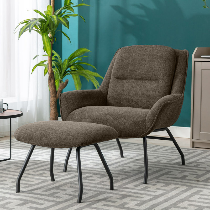 Caicedo Fabric Upholstered Accent Chair with Ottoman, Green Polyester Blend