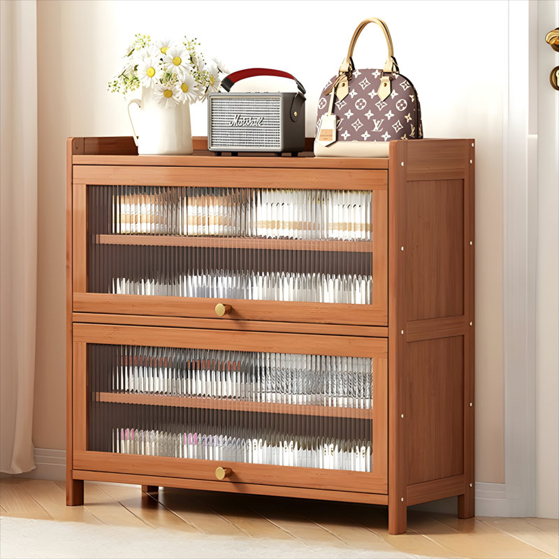 Multi Layer Bamboo Dust-Proof Shoe Cabinet For Household Use, With Easy Storage At The Door And A Detachable Shoe Rack. The Layer Board Is Sturdy And Durable