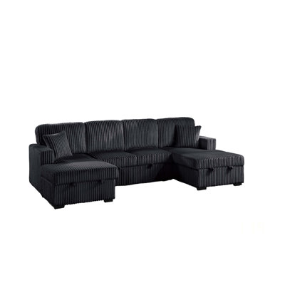 Contemporary Convertible Sectional With Pull-Out Sleeper, Storage Arms, And Included Pillows For Modern Living Rooms
