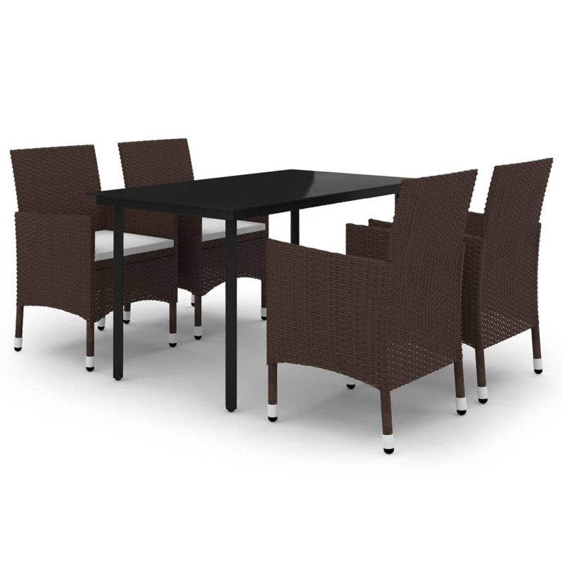 Rectangular 55.1" Long Dining Set with Cushions, Brown, White, 4
