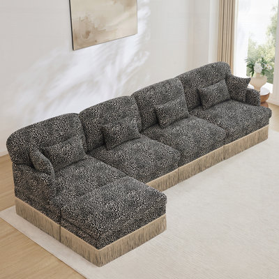 Comfy Chenille Leopard Printing Loveseat Sofa, Delicate Tassel Edge, Movable Ottoman, Modern Fashion Style, Ergonomic Back and Seat Design, Easy Assembly, Deep Seat Couch for Living Room