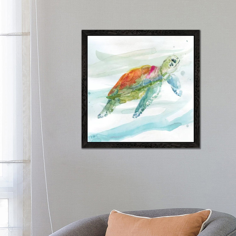 Turtle Tropics I by Carol Robinson - Painting on Canvas, 66.04 cm H x 66.04 cm W, Black Framed