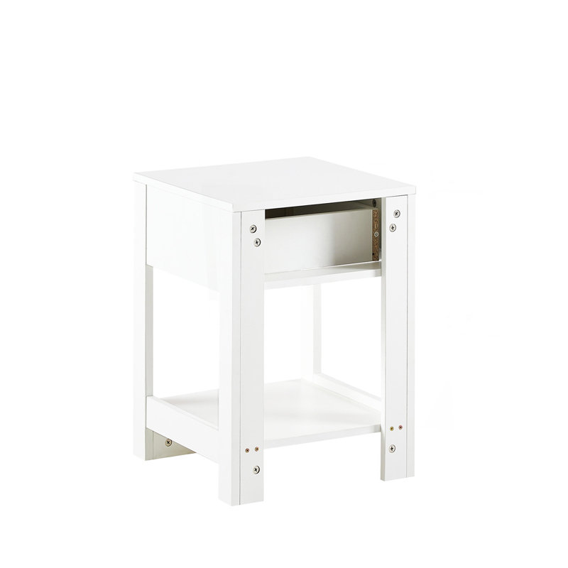 Table de bout en rotin de 15,75 po avec tiroir, table de chevet moderne, table d'appoint pour le salon, la chambre à coucher, blanc