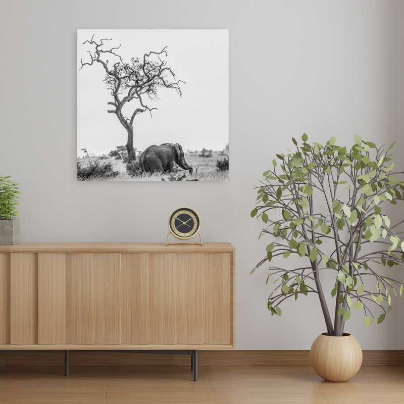 African Elephant Lone Tree Abstract Contemporary Landscape Nature Wall Art Print by Alberti Patrick - Print