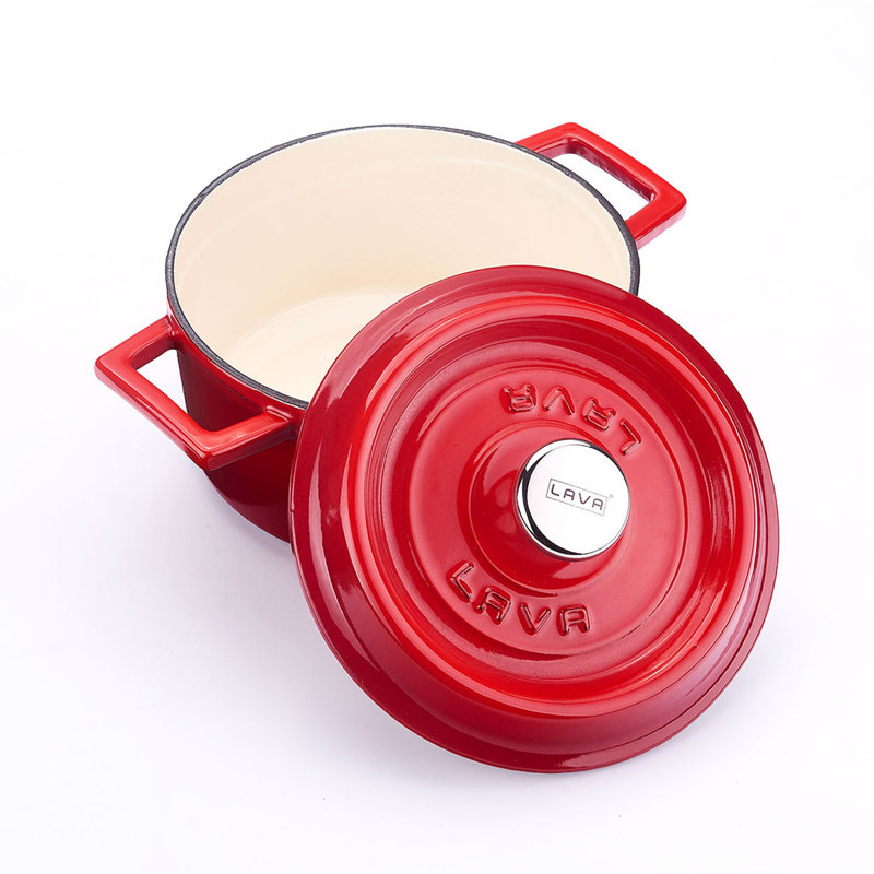 Mijoteuse en fonte émaillée lave 1,40 pte Rond avec couvercle tendance, Rouge