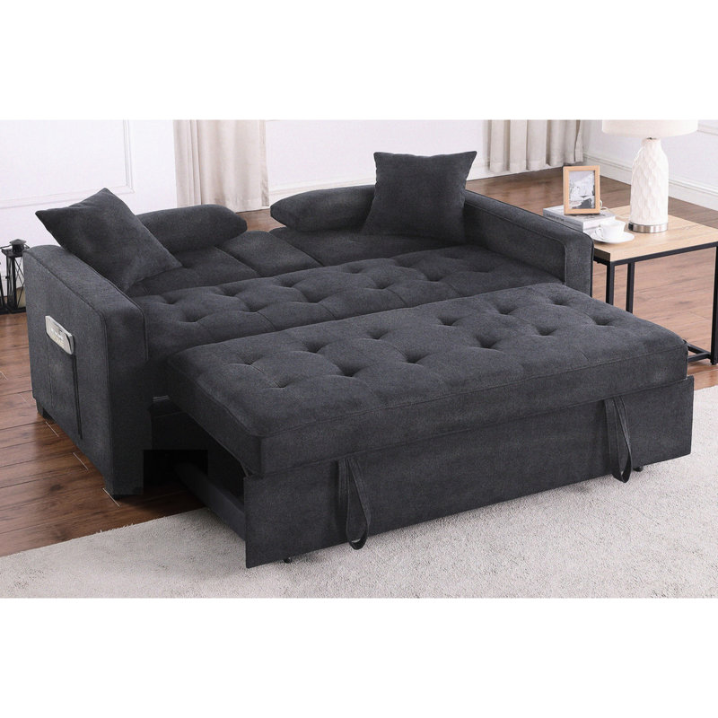 Canapé-lit convertible de 178 cm (70 pouces), lin gris foncé, poche latérale, chargeur USB-C, matelas à ressorts ensachés pour un confort optimal dans les petits espaces, pliable, console intégrée, rangement et chargeur
