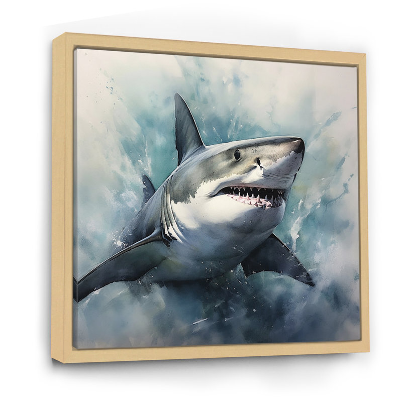 Fierce Shark II - Shark Canvas Prints, 16" H x 16" W x 1" D, Natural Floater Framed