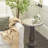 Mango Wood Handmade Turned Gray Side End Accent Table with Brown Mosaic Wood Chip Tabletop