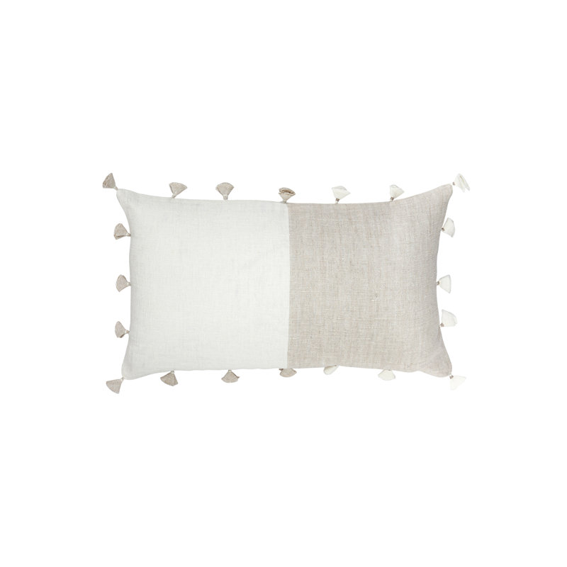 Luxe Lumbar Pillow Cover & Insert, Natural Beige/White