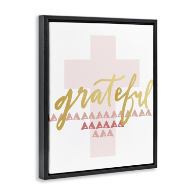 Grateful over Cross Brown Framed Floater Canvas Wall Art by Blue Chair Blessing