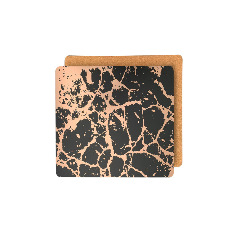 Napperon en marbre 15 po Marble, Noir / or rose, L 15 po x L 15 po