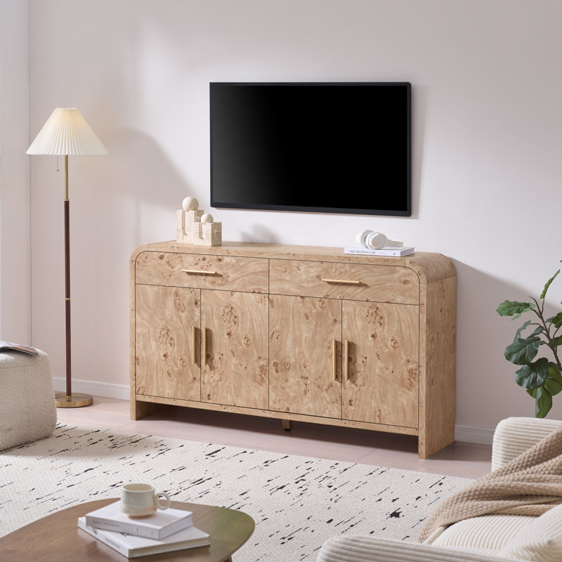 Elegant Arched 2-Drawer Cabinet: Versatile 3-In-1 Media Console, Sideboard & Dresser, Light Burl