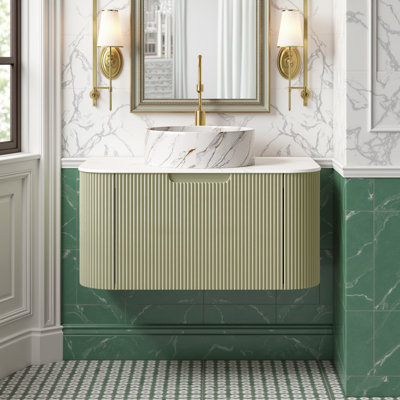 Meuble-lavabo flottant - comptoir en céramique blanche et comptoir en pierre (pré-assemblé, sans robinet)