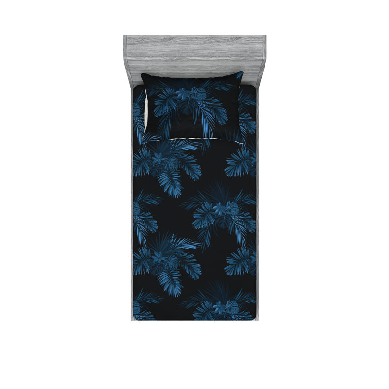Drap-housse et taie décorative Ambesonne Jungle Boho Phoenix Palm gris anthracite / bleu azur