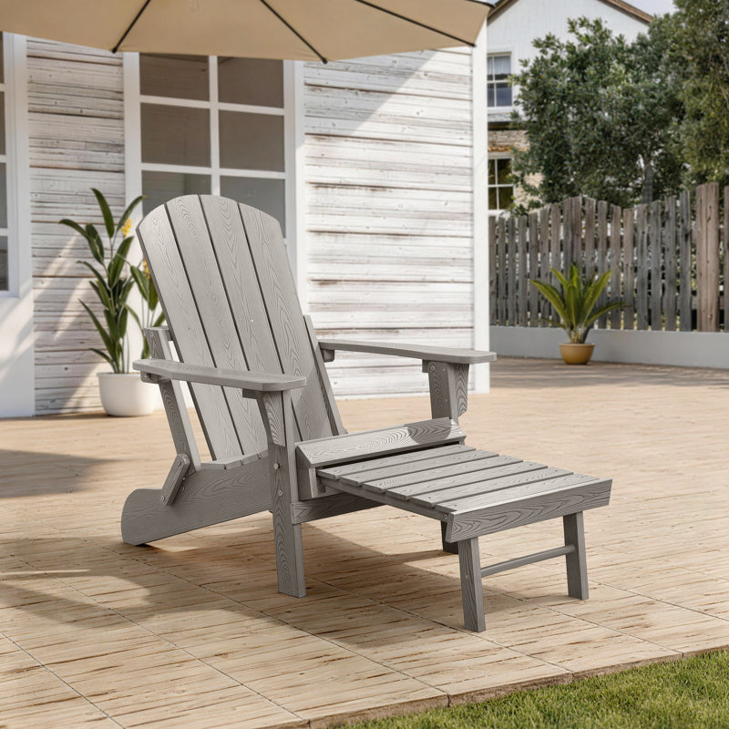 Hurley Morphew Plastic/Resin Folding Adirondack Chair with Ottoman, Weathered Gray Oak