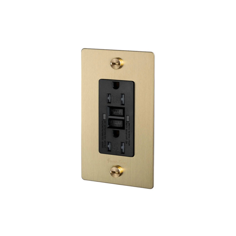 1G Duplex GFCI Outlet / With Logo, Brass