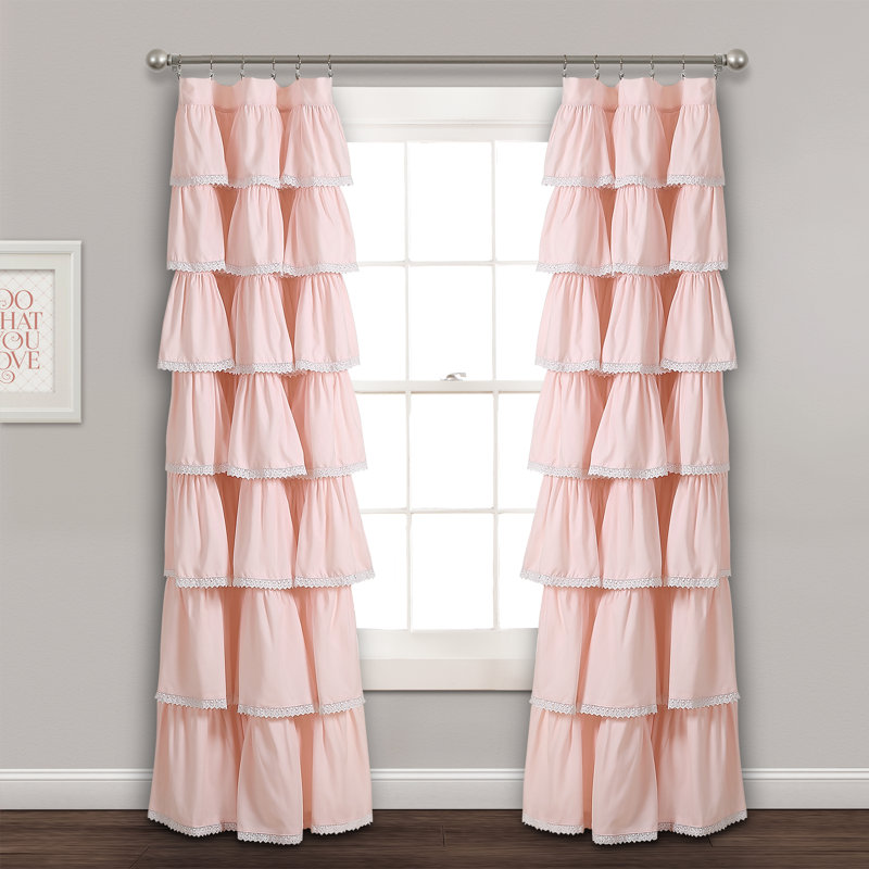 Pink Lace Ruffle Sheer Polyester Kids' Curtain Panel