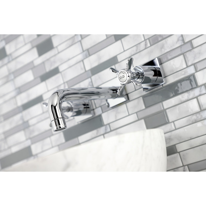 Kingston Brass Concord Two-Handle 3-Hole Wall Mount Bathroom Faucet, Polished Chrome, Cross