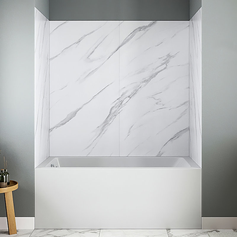 Streamline 4-Piece Glue-Up Alcove Bathtub Wall Surround in White Marble Finish, 55" H x 32" W x 60" D