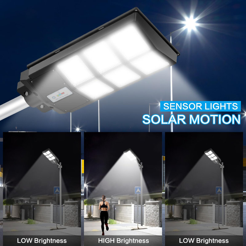 Home Outdoor LED Street Light (Set Of 2) With Solar Panels Dusk To Dawn With Motion Sensor Remote Control 600W Waterproof For Parking Lots Backyard