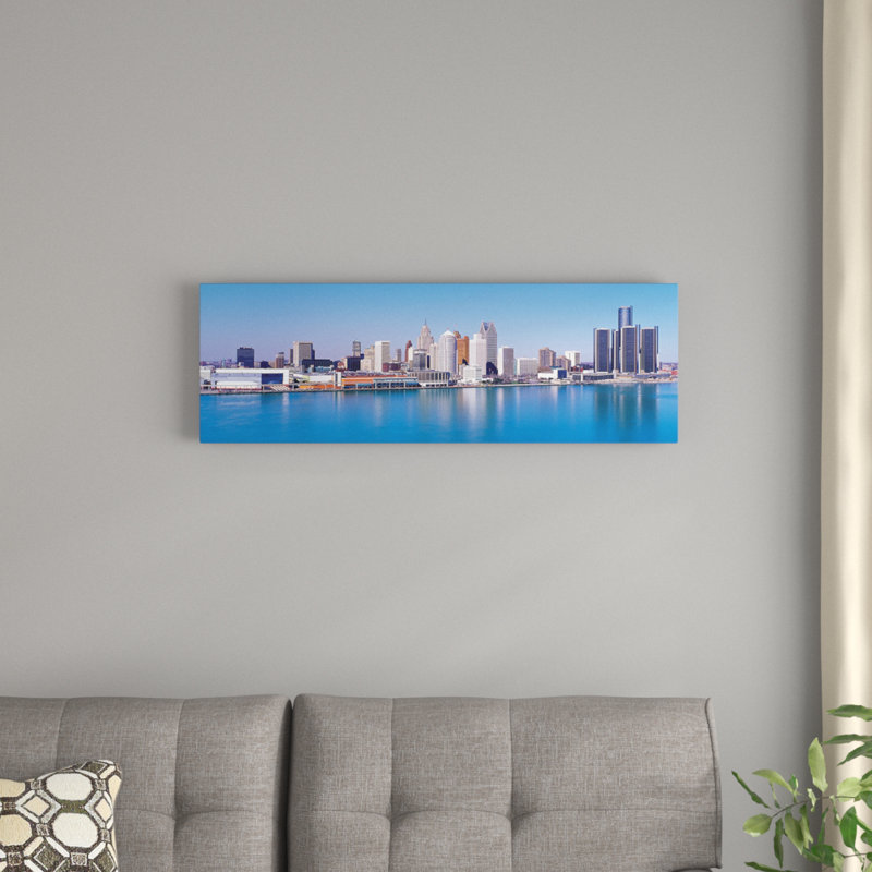 « détroit horizon cityscape », reproduction de photo sur toile tendue, H 16 po x l 48 po x P 1,5 po, Toile tendue