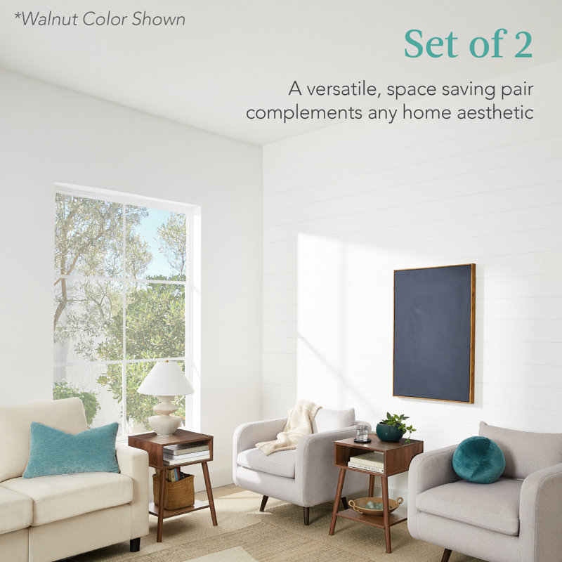 White Mid-Century Modern Wood End Tables with Storage