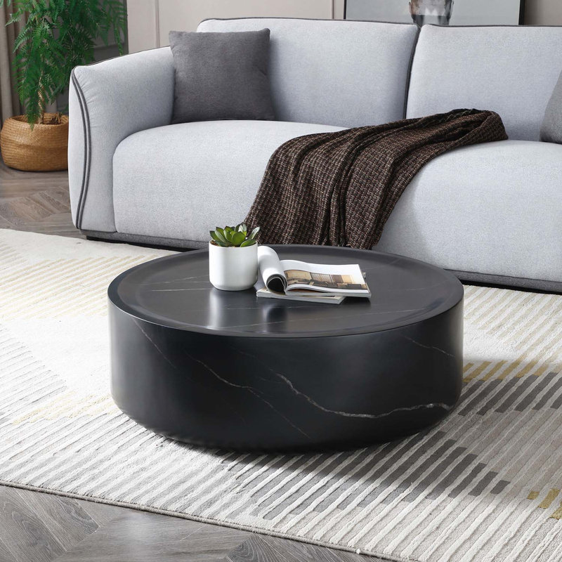 Table basse en marbre avec fibre de verre, solide, Noir, noir, noir, noir, H 11,81 po x L 31,49 po x l 31,49 po