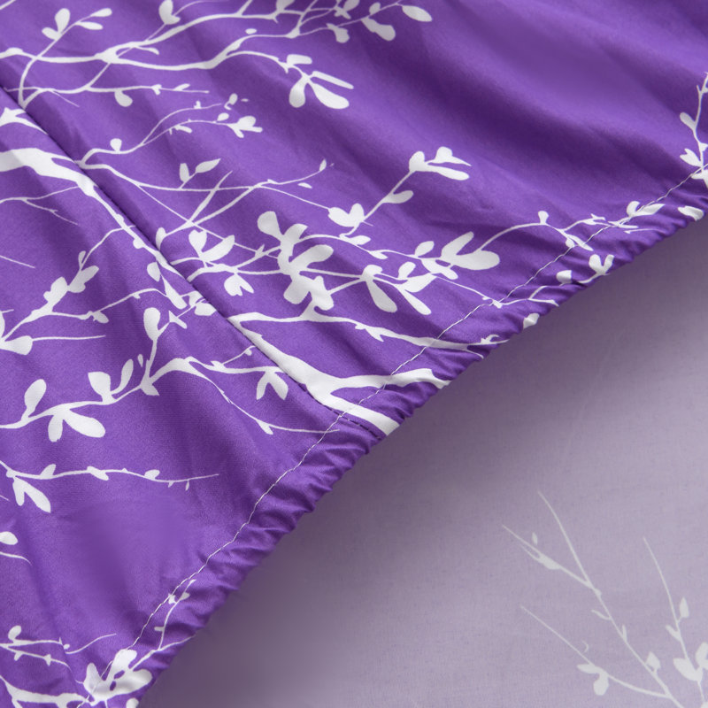 Ensemble de draps en microfibre Foliage, Ensemble de draps pour lit simple avec un drap-hou, Mauve/Ivoire