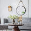 Miroir rond suspendu avec cadre noir et sangle de corde-2095999268