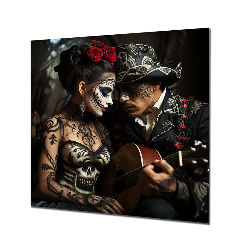 Roses, jour des morts - Portrait mexicain II - art mural mexicain en métal, H 29 po x l 29 po x P 1,5 po
