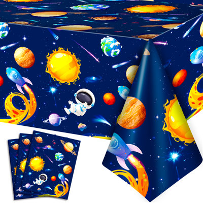 Space Tablecloth, 3 Pcs Outer Space Party Table Cloth Set - Astronaut Table Covers