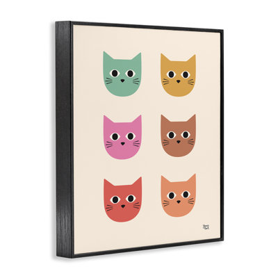 Visage de chat coloré, estampe numérique encadrée par Jessica Beck
