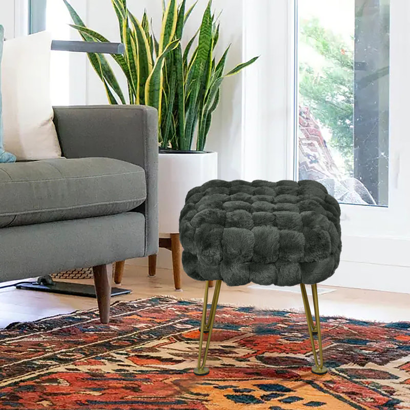 Aislee Upholstered Ottoman, Gunmetal 100% Polyester