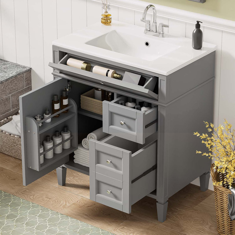 Meuble-lavabo moderne avec rangement abondant et design élégant, Gris, Argent argent