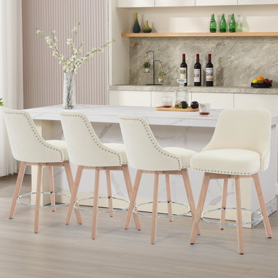 Swivel Upholstered 26''Counter Stool And Bar Stools With Full Back And Solid Wood Frame