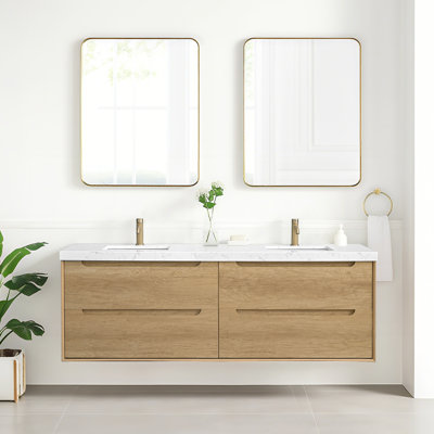 72'' Wall-mounted Double Bathroom Vanity With Engineered Stone Top