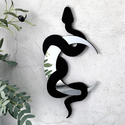 Black Snake And Crescent Moon Mirror Wall Decor Boho Hanging Mirrors Snake Decorative Wall Art  (Silver)