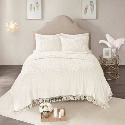 Cotton Chenille Medallion Fringe Coverlet Twin/Twin Xl - Shabby Elegance Fascinating Style