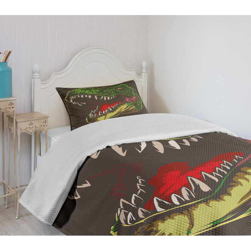 Twin White Dinosaur Quilted Bedspread Set with Pillow Sham