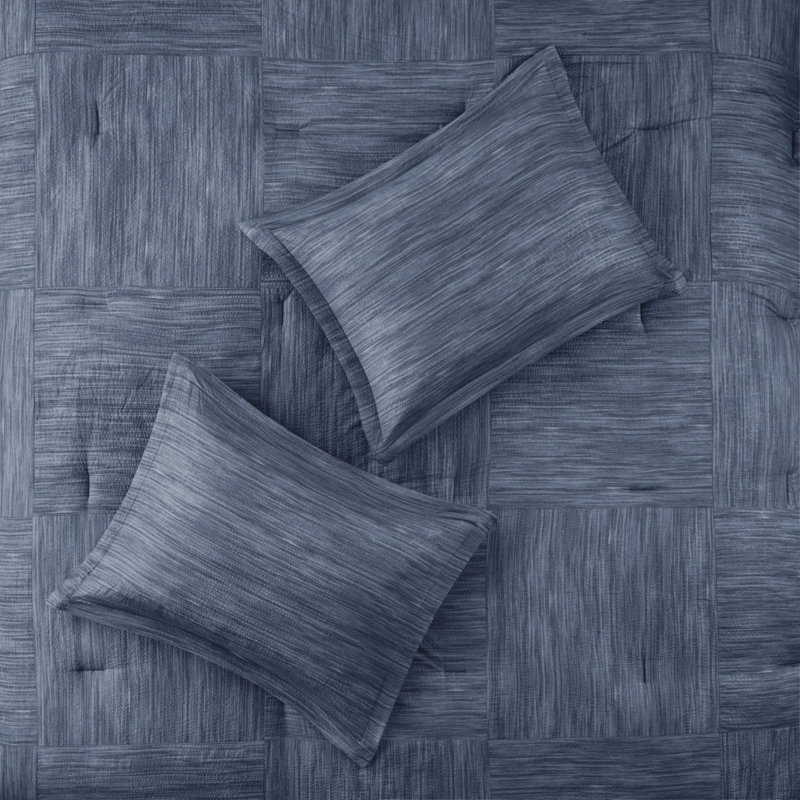 Ensembles de literie en seersucker bleu marine moderne, ensemble d'édredon en microfibre 7 pièces pour la maison
