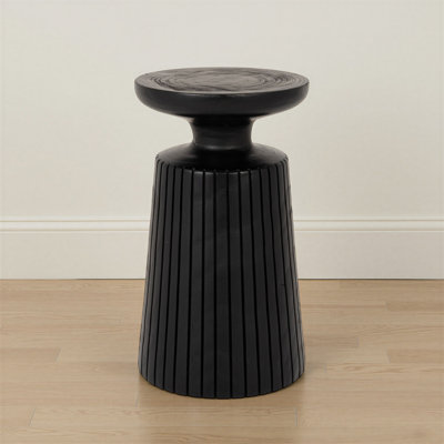 Black Paulownia Wood Pedestal End Table
