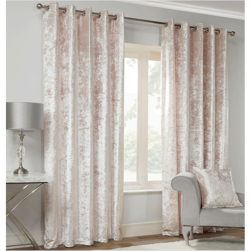 Eleanora Crushed Velvet Eyelet Panels, Blush, Width 117 x Drop 137 cm