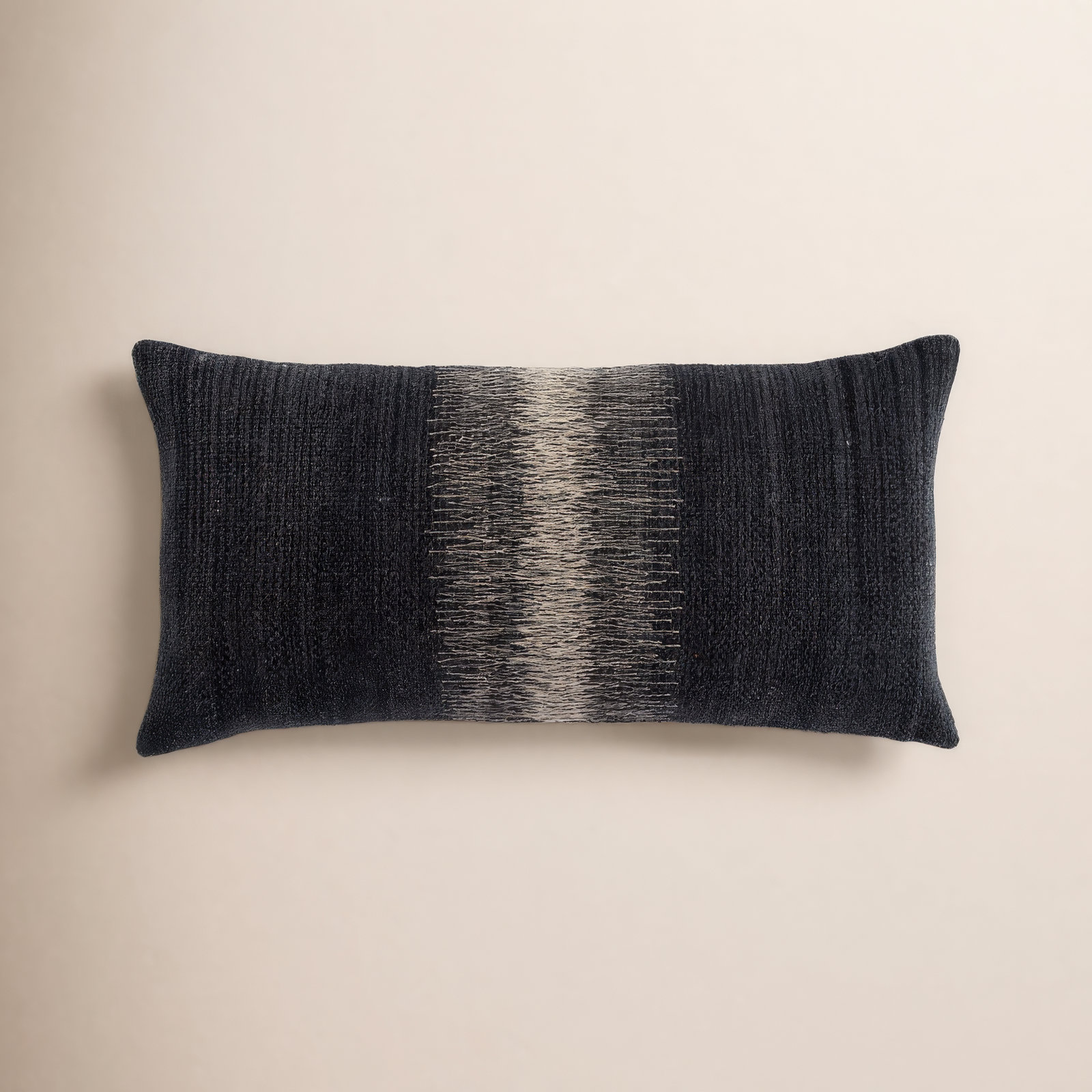 Gowan Handmade Ombre Lumbar Pillow, Black, Down Alternative, Rectangle 12"H x 24"W