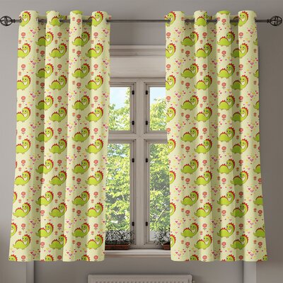 Ambesonne Dinosaur Grommet Curtain, Dinosaur Characters With Spring Meadow Flowers Hearts, Decorative 2-Panel Window Drapes For Bedroom Living Room, 5 -  East Urban Home, B780F1ED37CA4EF99915CFD9A5A97C33
