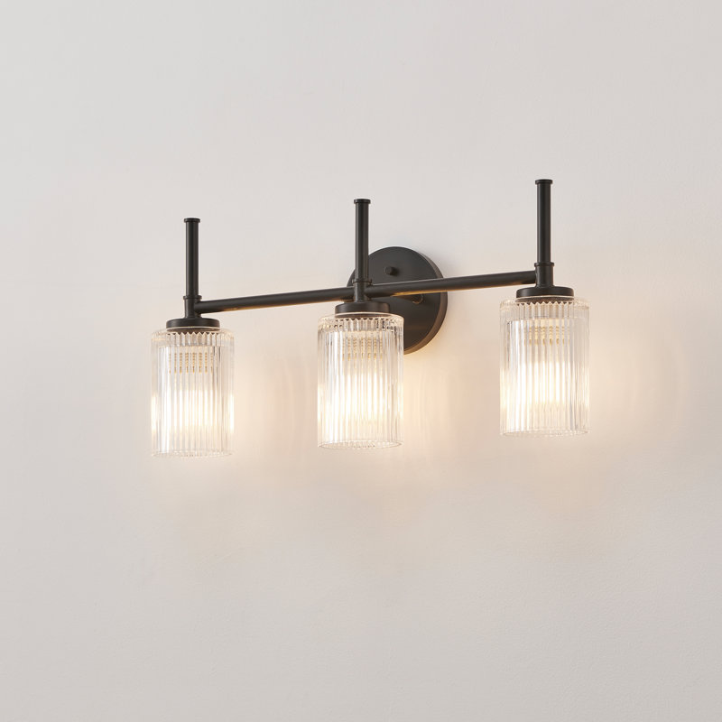 3-light Vanity Light With Ribbed Glass Shades, Matte Black