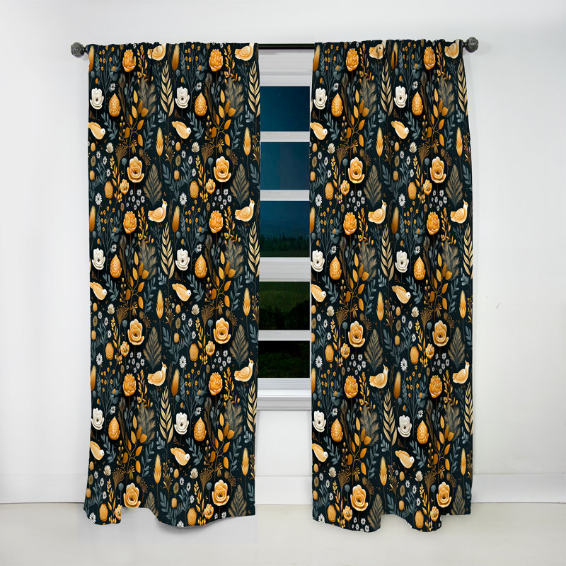Rustique Woodland Whimsy Flowers - Rideau floral - Velours obscurcissant - 1 panneau, L 52 po x L 90 po